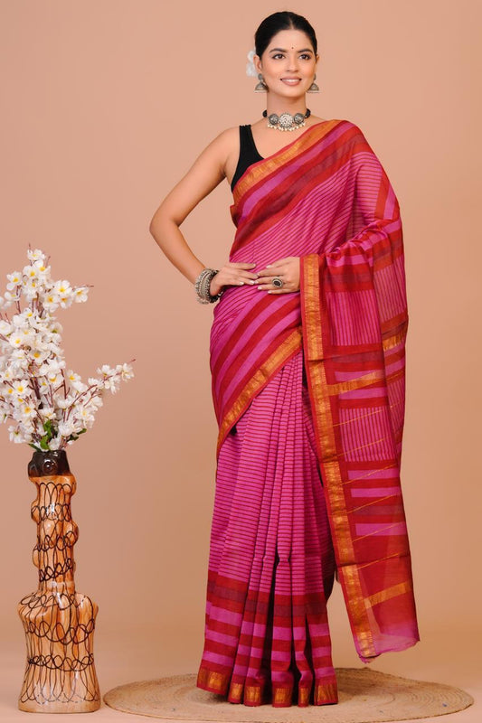 Hand Block Print Maheshwari Silk Saree