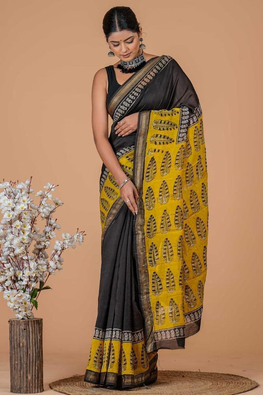 Hand Block Print Maheshwari Silk Saree