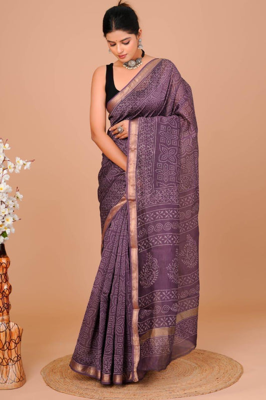 Hand Block Print Maheshwari Silk Saree