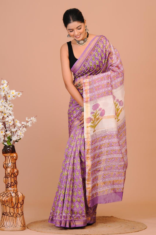 Hand Block Print Maheshwari Silk Saree