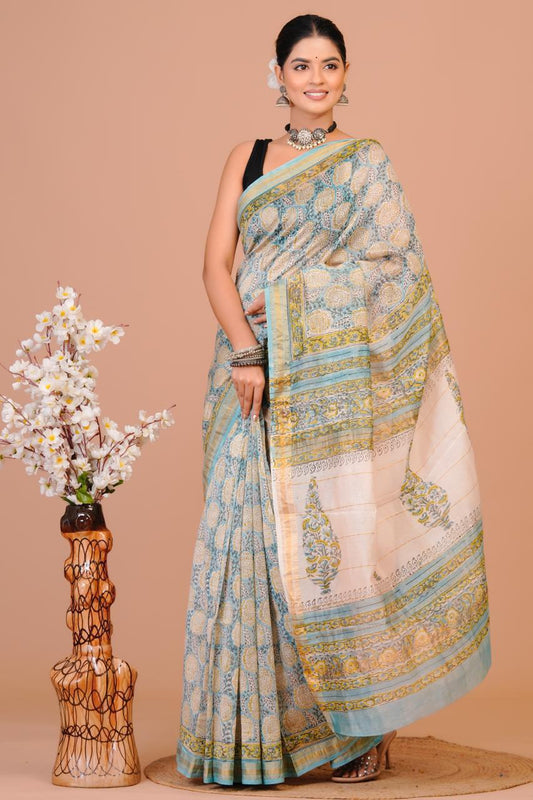 Hand Block Print Maheshwari Silk Saree