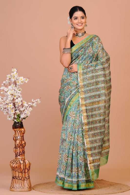 Hand Block Print Maheshwari Silk Saree