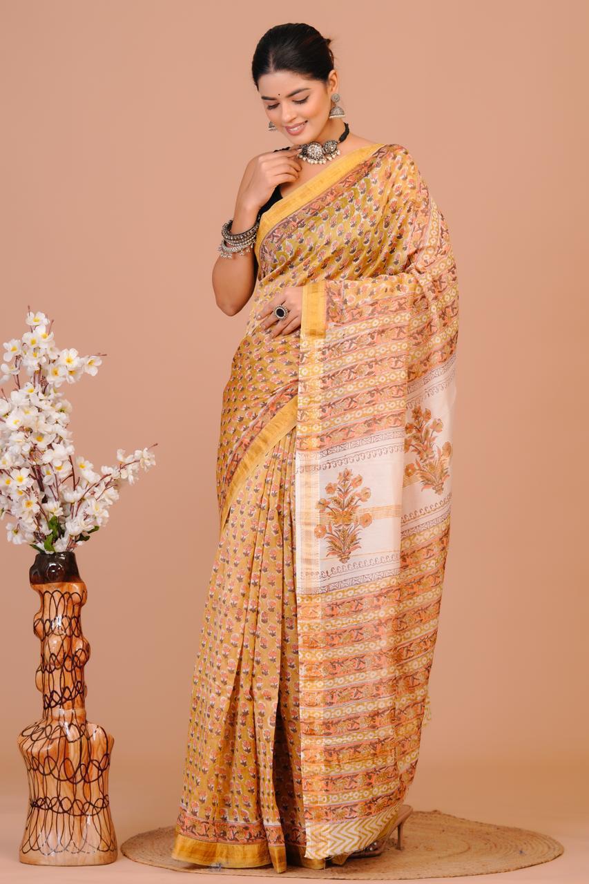 Hand Block Print Maheshwari Silk Saree
