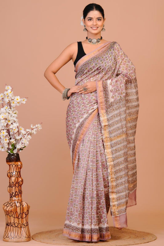 Hand Block Print Maheshwari Silk Saree