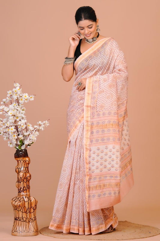 Hand Block Print Maheshwari Silk Saree