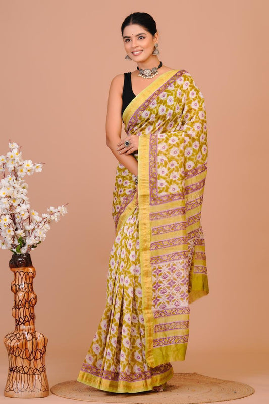 Hand Block Print Maheshwari Silk Saree
