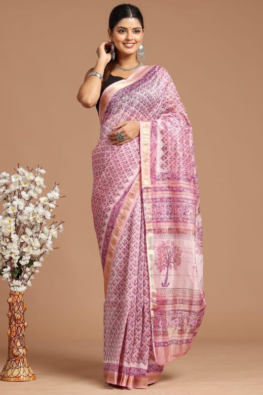 Hand Block Print Maheshwari Silk Saree