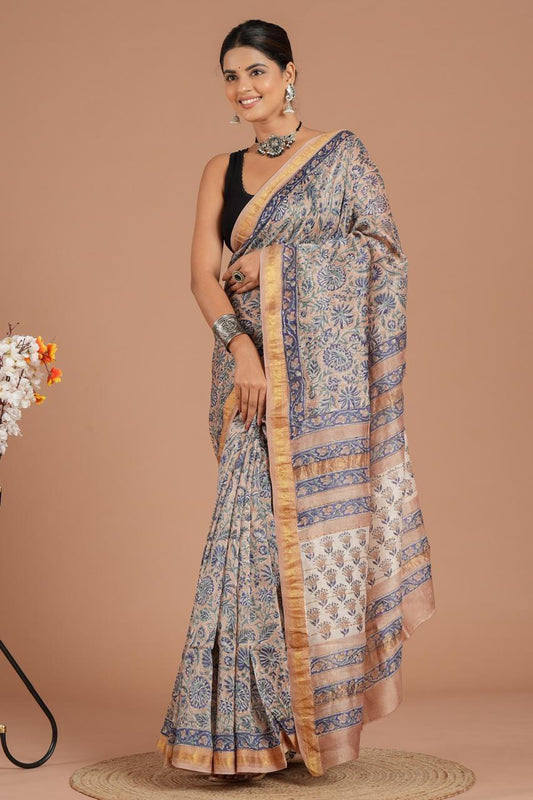 Hand Block Print Maheshwari Silk Saree