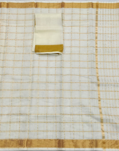 Gold Checks All-Over Jaal Zari Kota Handloom Saree with Contrast Blouse