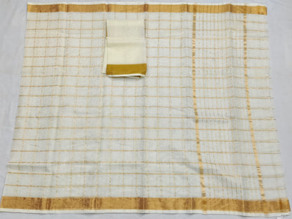 Gold Checks All-Over Jaal Zari Kota Handloom Saree with Contrast Blouse