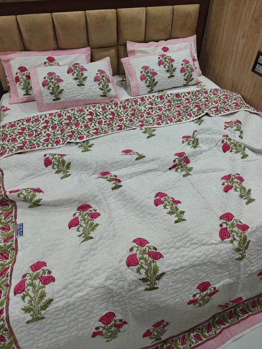 Handblock King Size Quilted Comforter Set | 6 Piece Cotton Bedding
