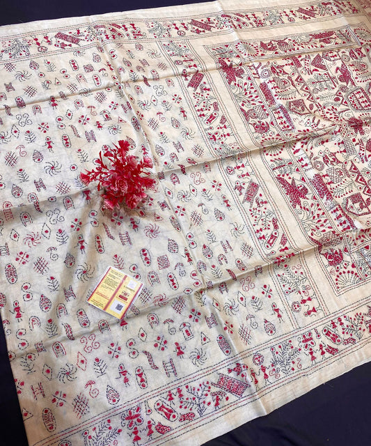 Pure Tussar Silk Katha Marwahi Saree