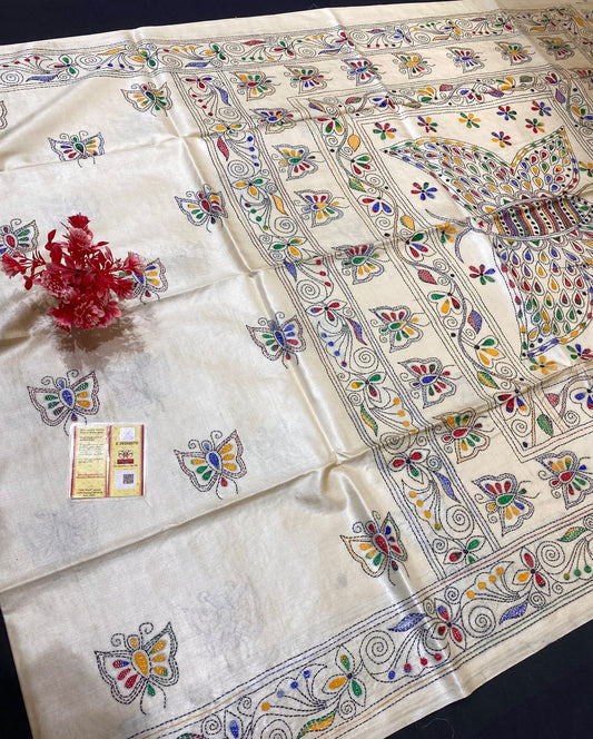 Pure Tussar Silk Katha Marwahi Saree