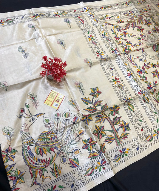 Pure Tussar Silk Katha Marwahi Saree