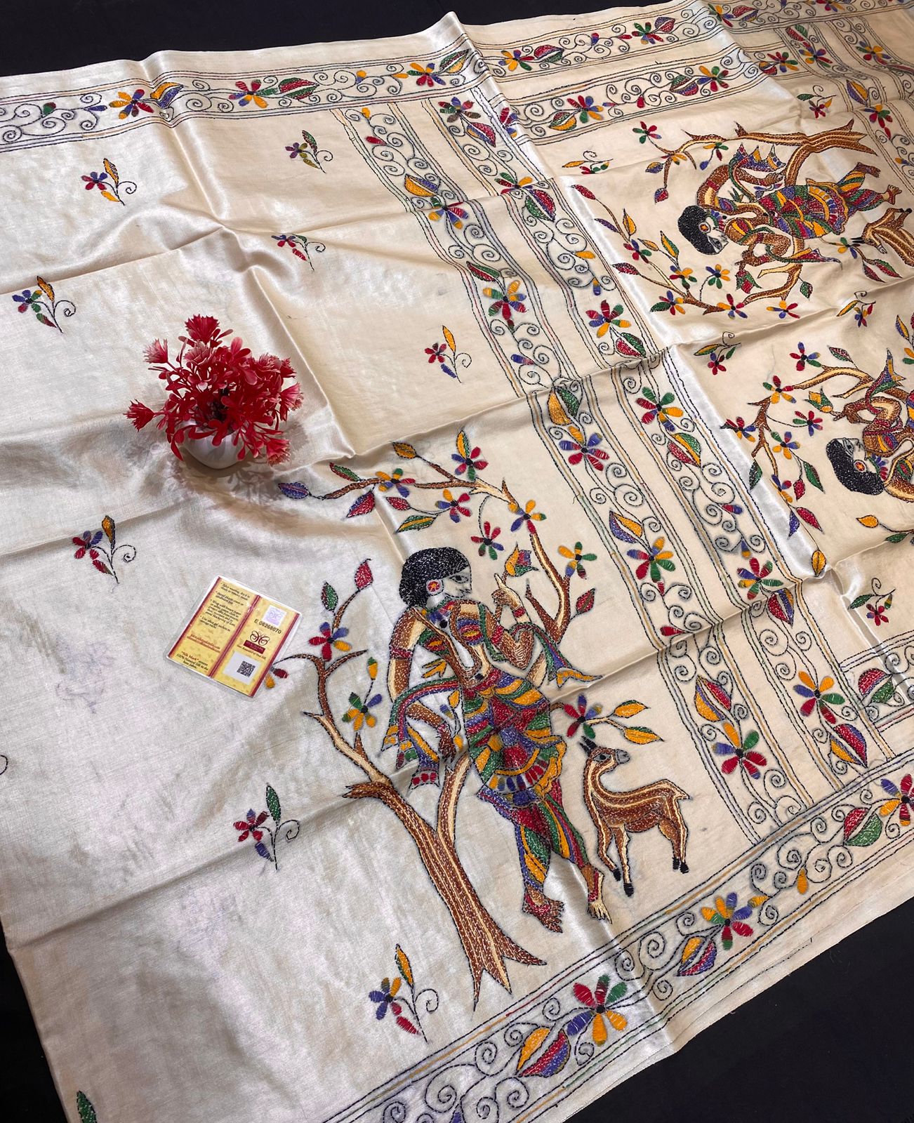 Pure Tussar Silk Katha Marwahi Saree