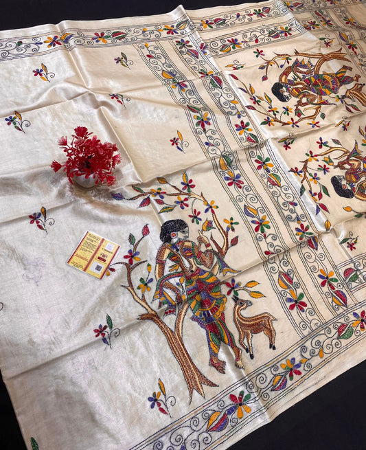 Pure Tussar Silk Katha Marwahi Saree
