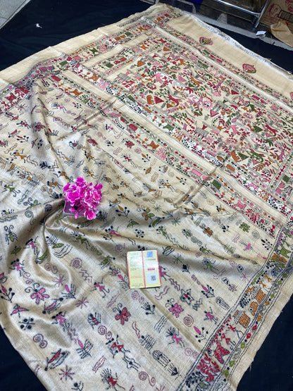 Pure Tussar Silk Katha Marwahi Saree