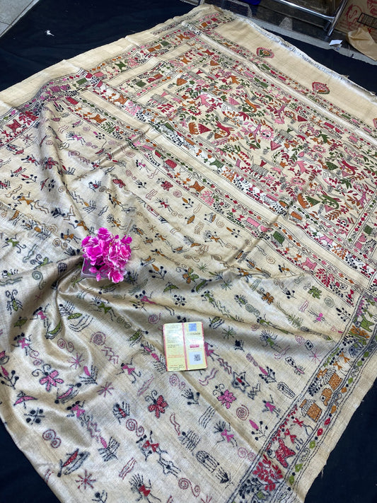 Pure Tussar Silk Katha Marwahi Saree