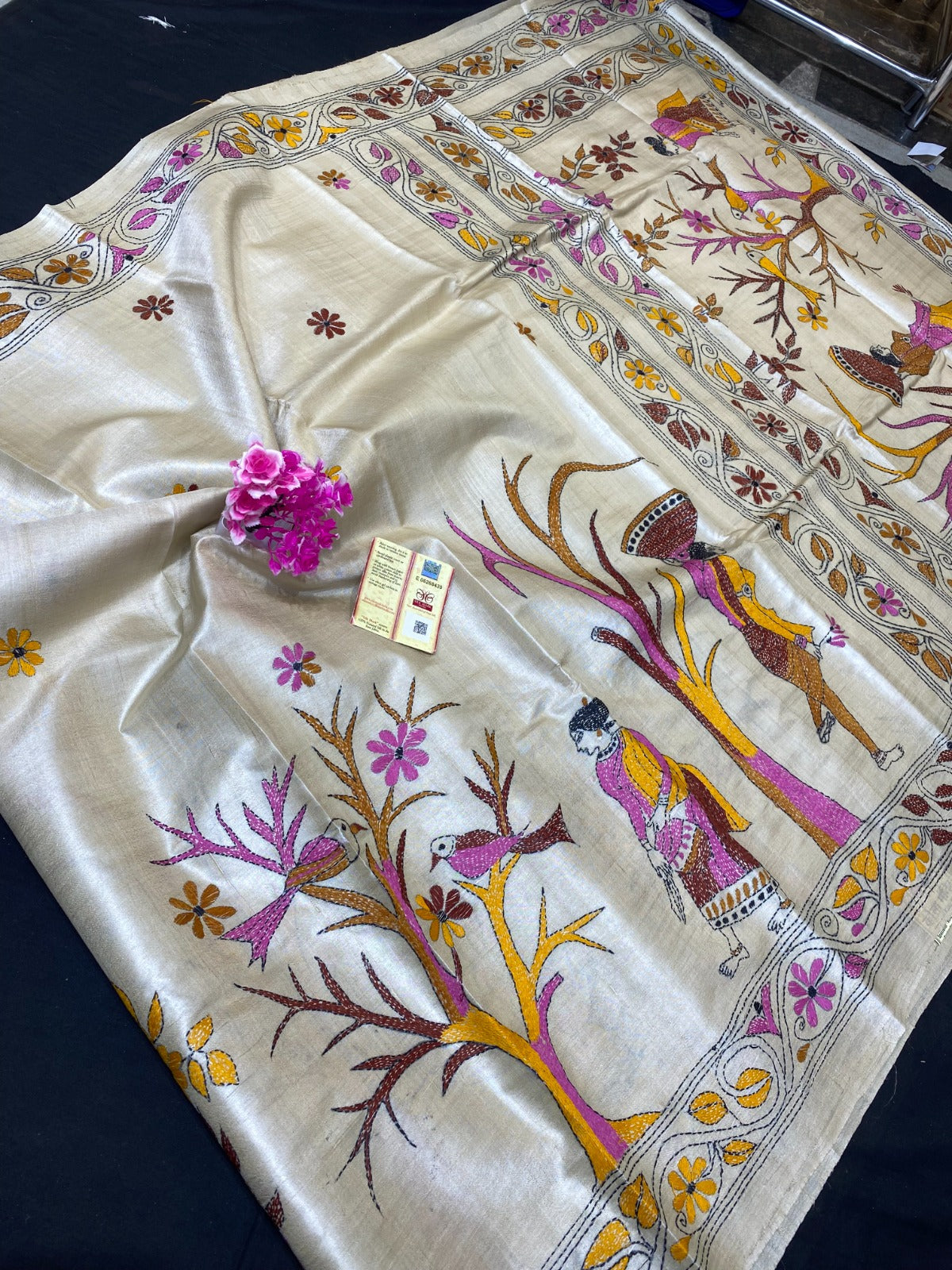 Pure Tussar Silk Katha Marwahi Saree