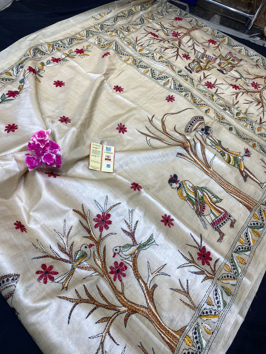 Pure Tussar Silk Katha Marwahi Saree