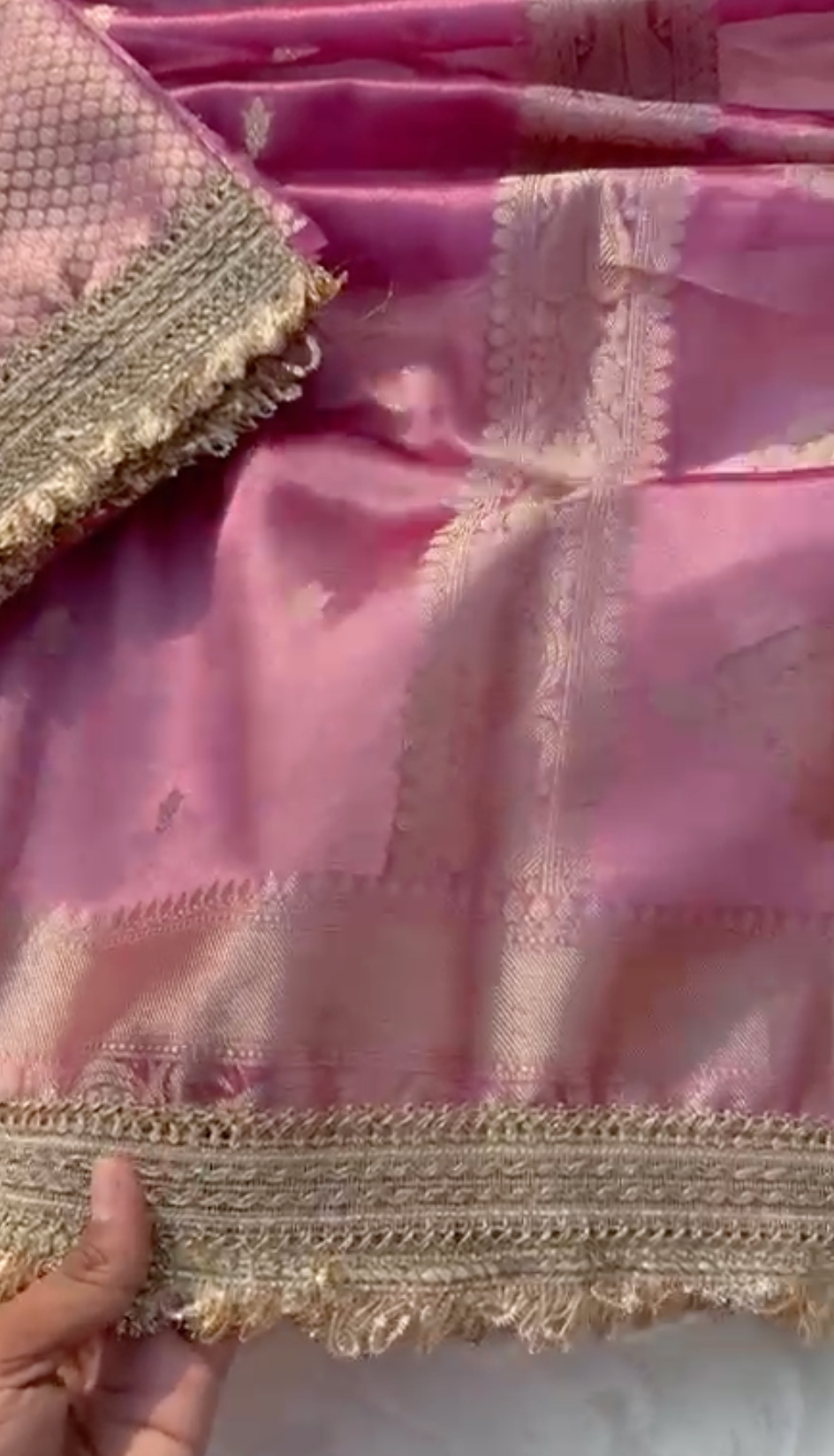 Dusk Pink Banarsi Tissue Silk Saree with Zari Booti Motifs and Stone Details