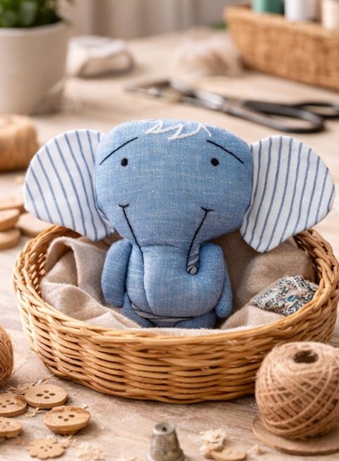 Handmade Fabric Elephant Doll Toy for Kids