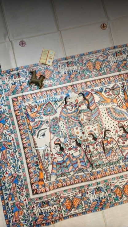HANDLOOM TUSSAR  HANDPAINTED MADHUBANI SAREE