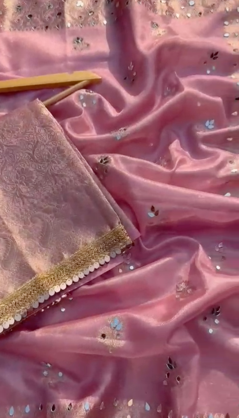Blush Pink Hand-Dyed Pure Tissue Silk Saree