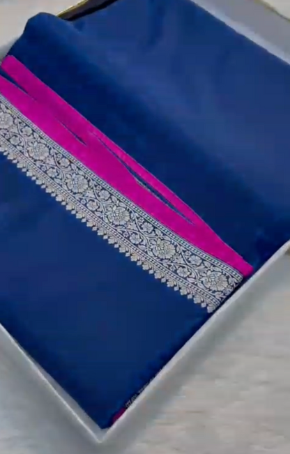 Blue Mashru Silk Saree with Rich Banarasi Zari Pallu
