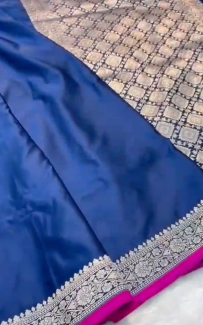 Blue Mashru Silk Saree with Rich Banarasi Zari Pallu