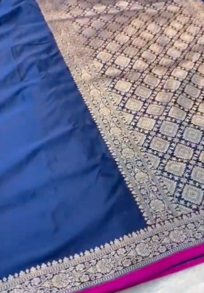 Blue Mashru Silk Saree with Rich Banarasi Zari Pallu