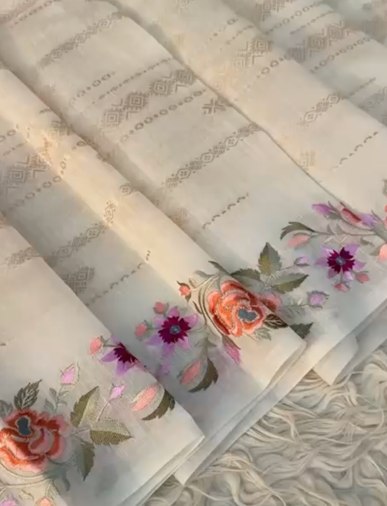 Banarasi Silk Cotton Saree with Floral Embroidered Zari Border