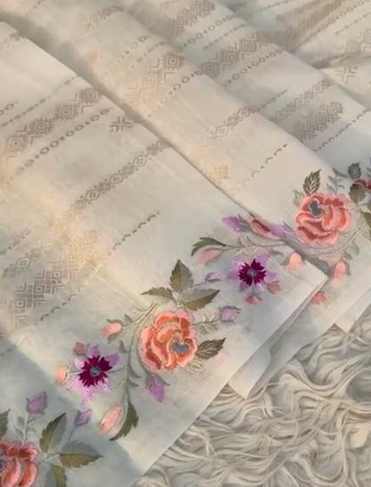 Banarasi Silk Cotton Saree with Floral Embroidered Zari Border