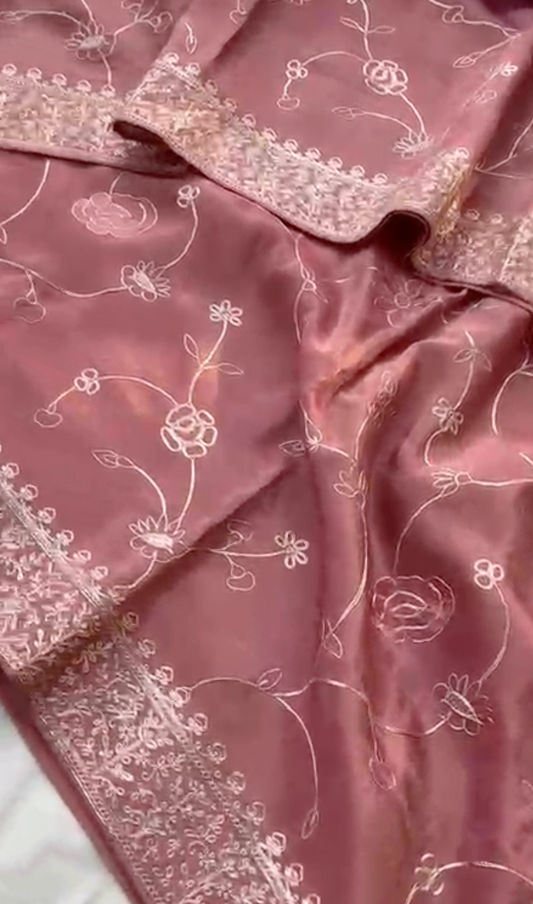 Muga Silk x Soft Tussar Silk Saree with Pittan Embroidery