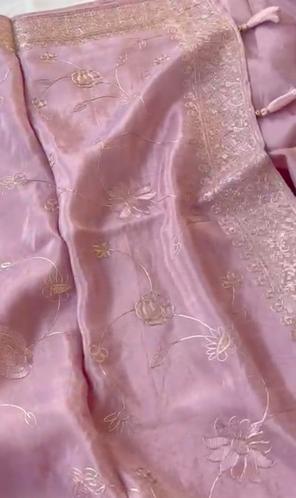 Muga Silk x Soft Tussar Silk Saree with Pittan Embroidery