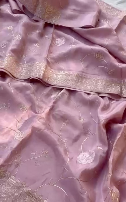 Muga Silk x Soft Tussar Silk Saree with Pittan Embroidery