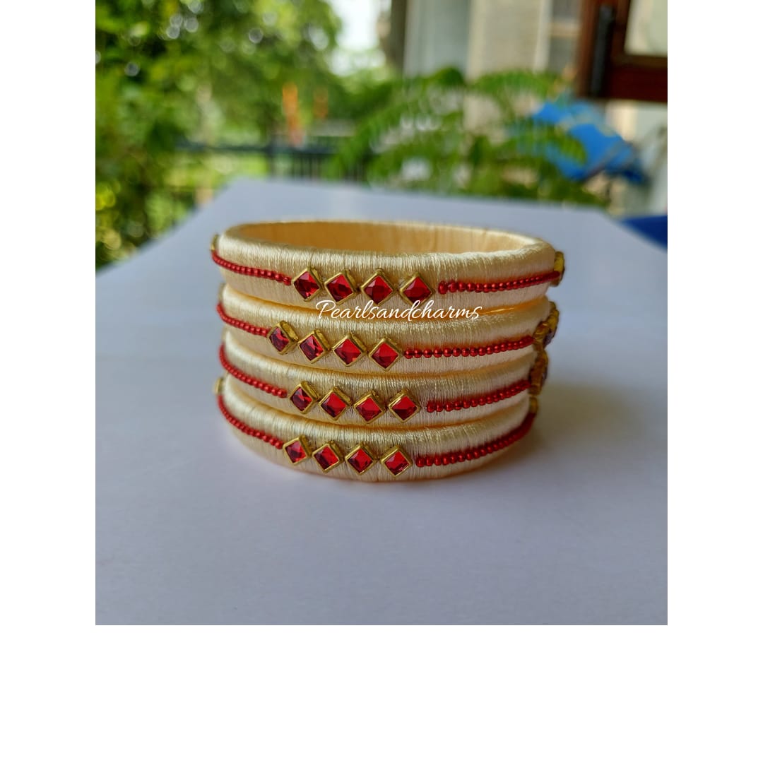 Golden 10 mm Silk Thread Bangles