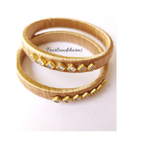 Kundan Golden 10 mm Silk Thread Bangles