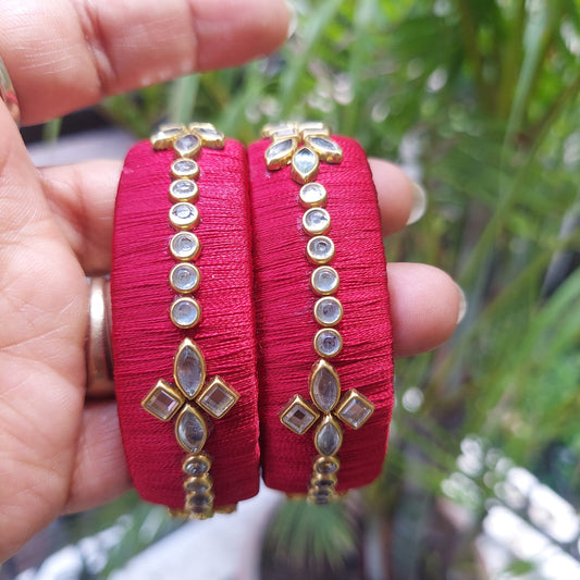 Maroon kundan silk thread bangles