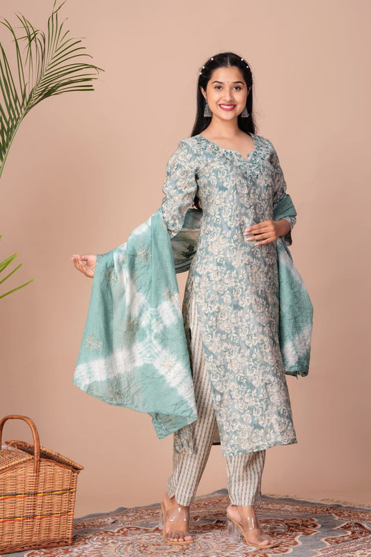 Musslin Silk Kurta and Pant with Nazmin Dupatta