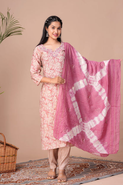 Musslin Silk Kurta and Pant with Nazmin Dupatta