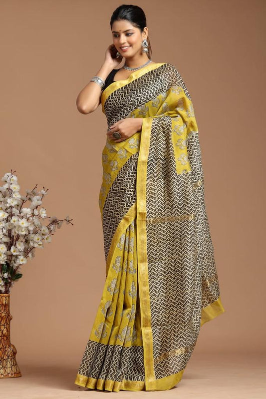 Hand Block Print Maheshwari Silk Saree