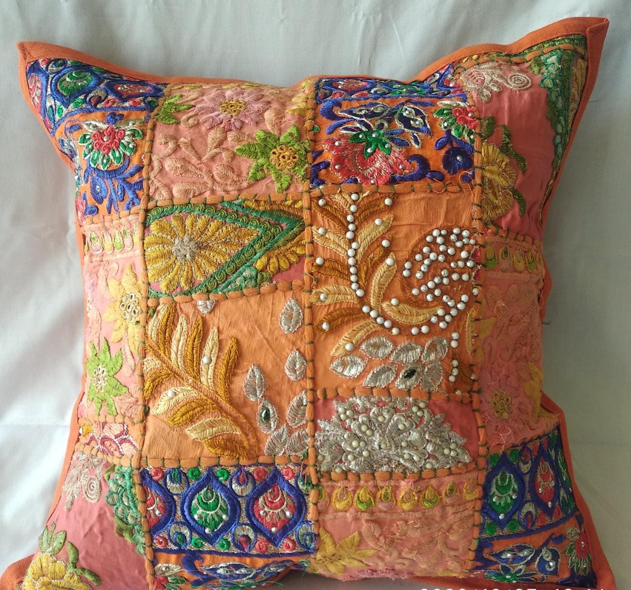 Handmade Vintage Style Kambadiya Work Cushion Cover