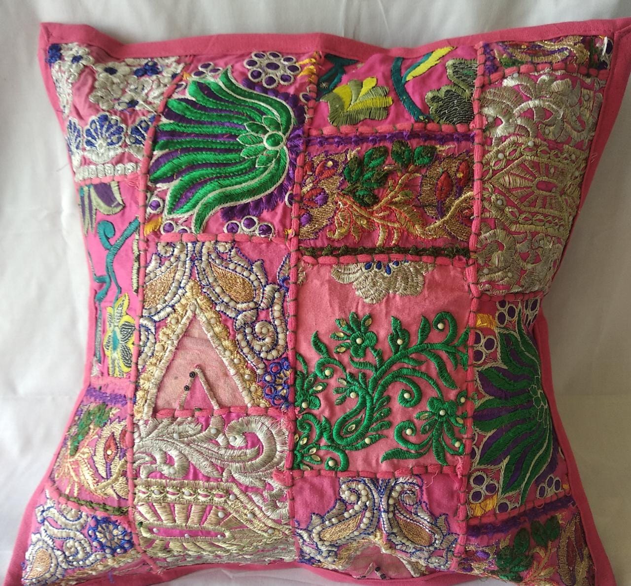 Handmade Vintage Style Kambadiya Work Cushion Cover