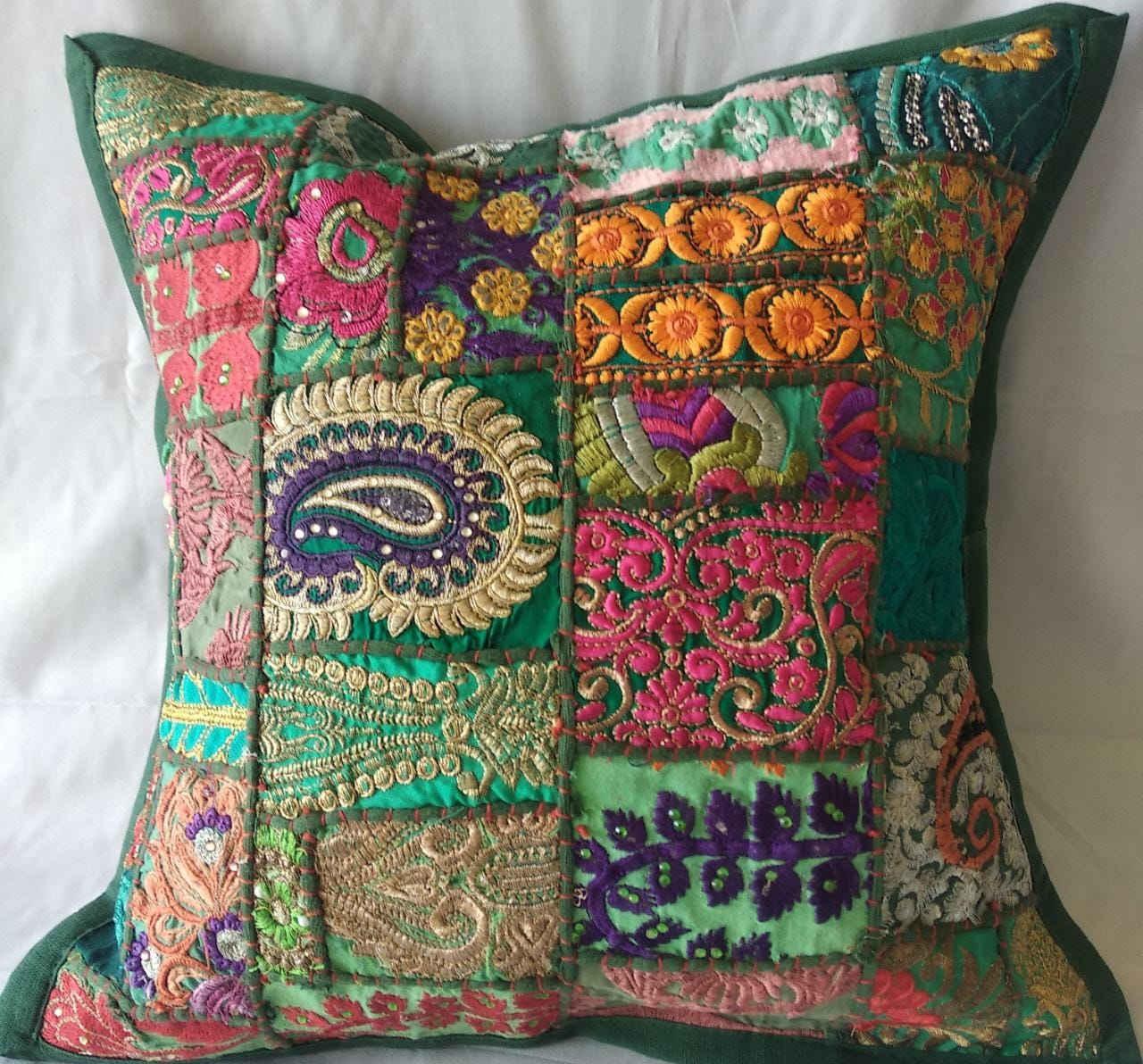 Handmade Vintage Style Kambadiya Work Cushion Cover