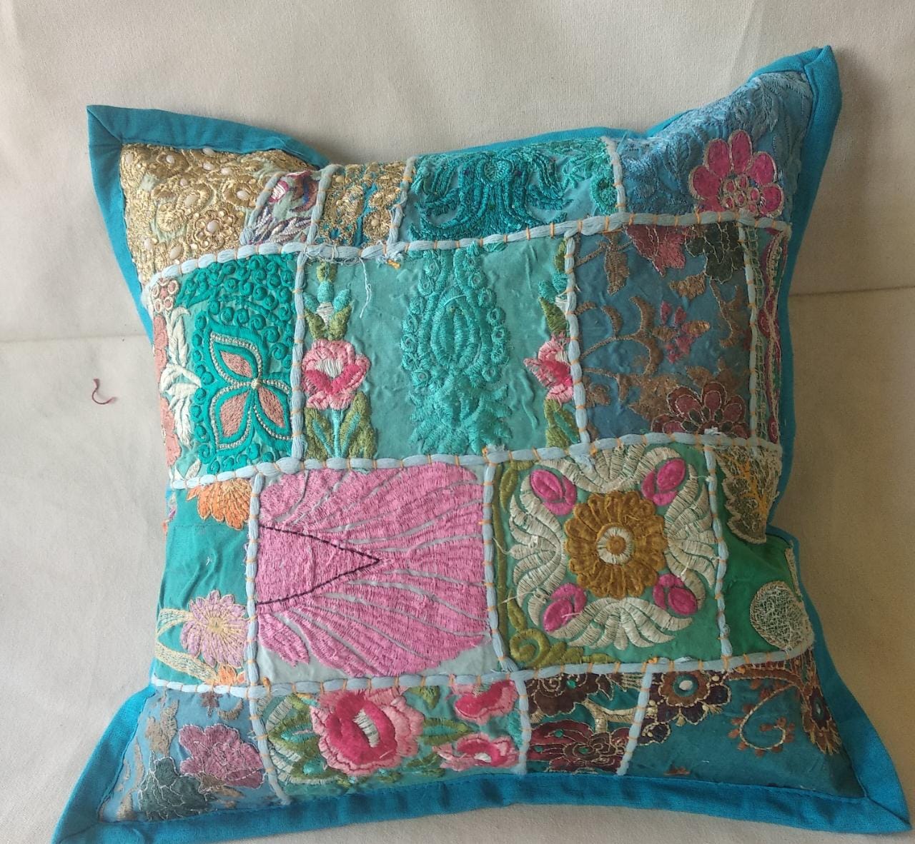 Handmade Vintage Style Kambadiya Work Cushion Cover