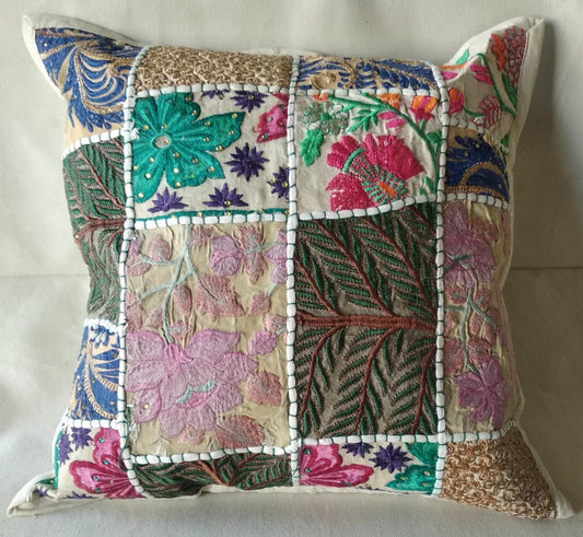 Handmade Vintage Style Kambadiya Work Cushion Cover