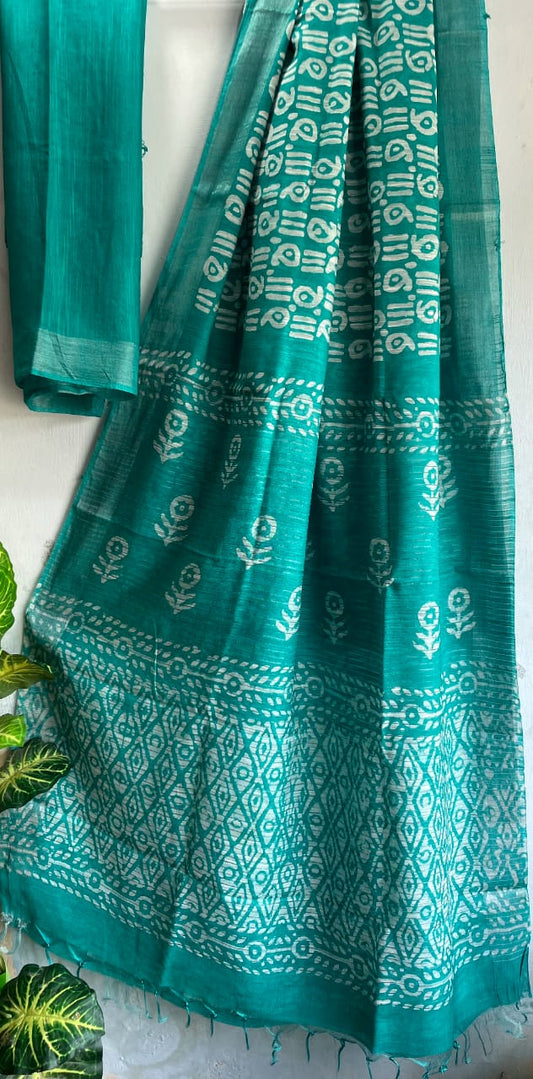 Batik Chanderi Cotton Silk Saree with Dabu Print Blouse