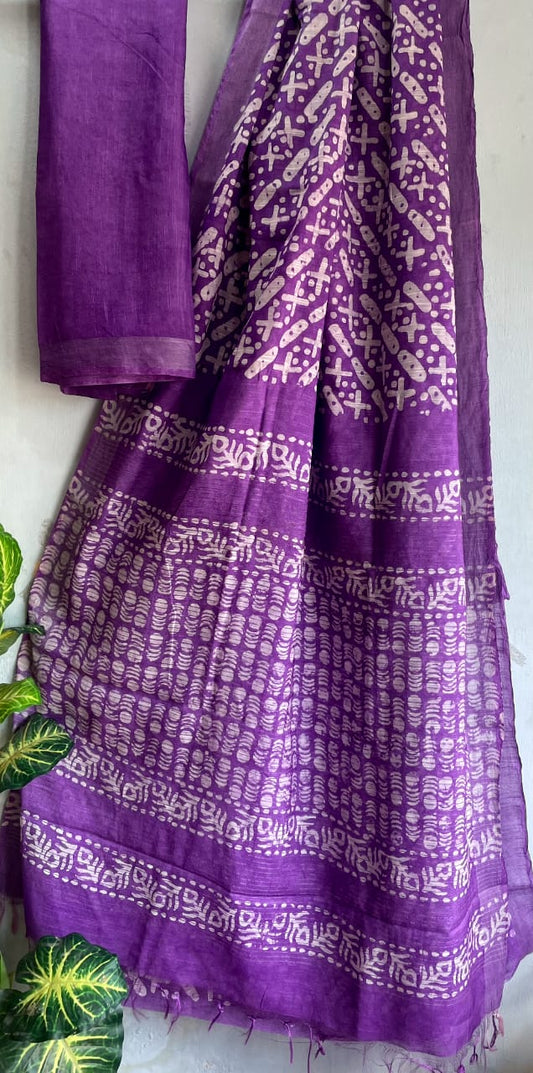 Batik Chanderi Cotton Silk Saree with Dabu Print Blouse