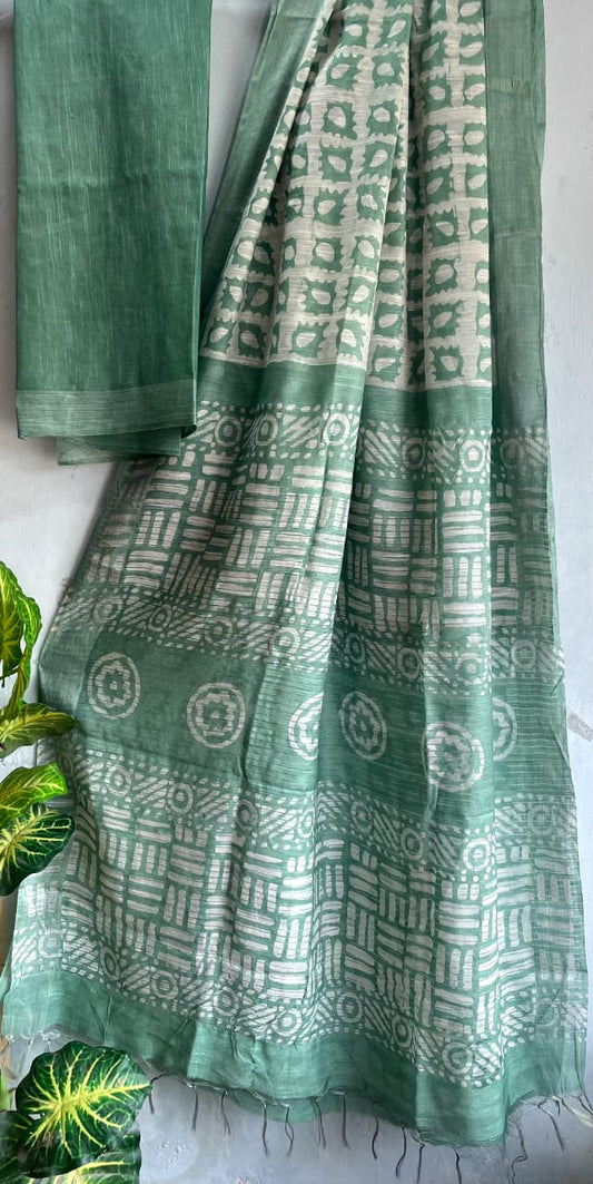 Batik Chanderi Cotton Silk Saree with Dabu Print Blouse